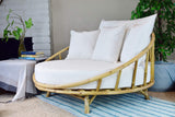 ZEW Rattan Bamboo Round Daybed Outdoor Sofa Chair with Cushion and Pillows for Backyard, Porch, Swimming Pool, Living Room Statra