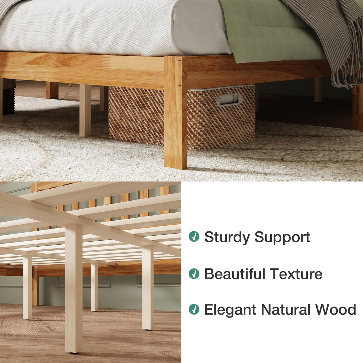 Novilla King Size Bed with Headboard, Wooden Frame & Foundation, 8.5" Underneath, No Required Box Spring, Easy Assembly Novilla