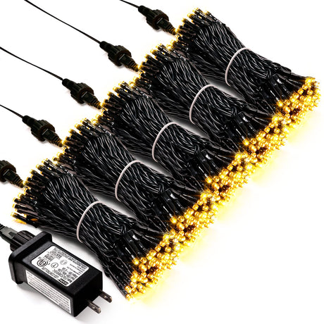 JMEXSUSS 500 LED Warm White Christmas Lights Indoor, 8 Modes Green Wire Christmas Tree Lights Outdoor Waterproof, Twinkle Fairy String Lights Plug in for Xmas Wedding Party Garden Patio JMEXSUSS