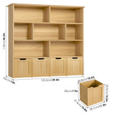 FINETONES Toy Storage Organizer, Large Toy Organizers and Storage with 4 Movable Drawers and 7 Storage Cubbies, Toy Chest Shelf Kids Bookshelf with Hidden Wheels, Natural FINETONES