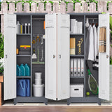 FLEXIMOUNTS 65'' Tall Metal Storage Cabinet with Locking Door, Large Cleaning Tool Organizer for Brooms, Garage, Laundry Room, Bathroom, Grey-White FLEXIMOUNTS