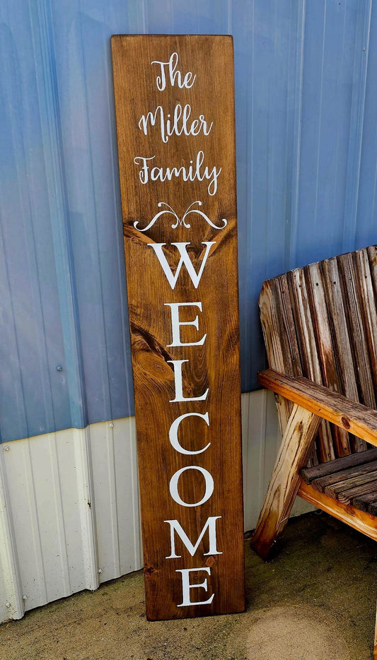 Farmhouse Personalized Family Name Welcome Sign - Choose Your Size & Color - Wooden Rustic Decor, Front Door Porch Entryway Vertical Welcome Sign - WoodArtSupply