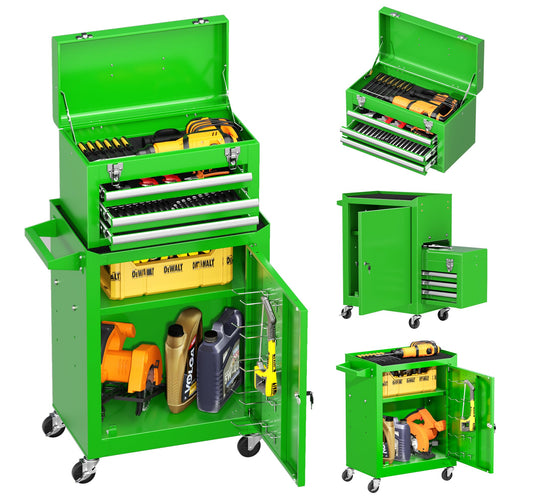 INTERGREAT 3 Drawers Tool Chest, Assembled Tool Cabinet with Wheels, Detachable Organized Tool Cabinet, Lockable Tool Chest for Workshop, Warehouse, Mechanics Garage (Green) - WoodArtSupply