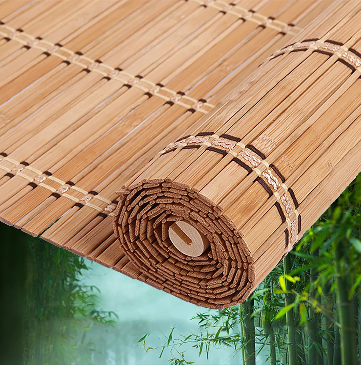 Natural Bamboo Roll-Up Blinds for Indoor and Outdoor Use - 65% Shading Rate ZMHPLKH