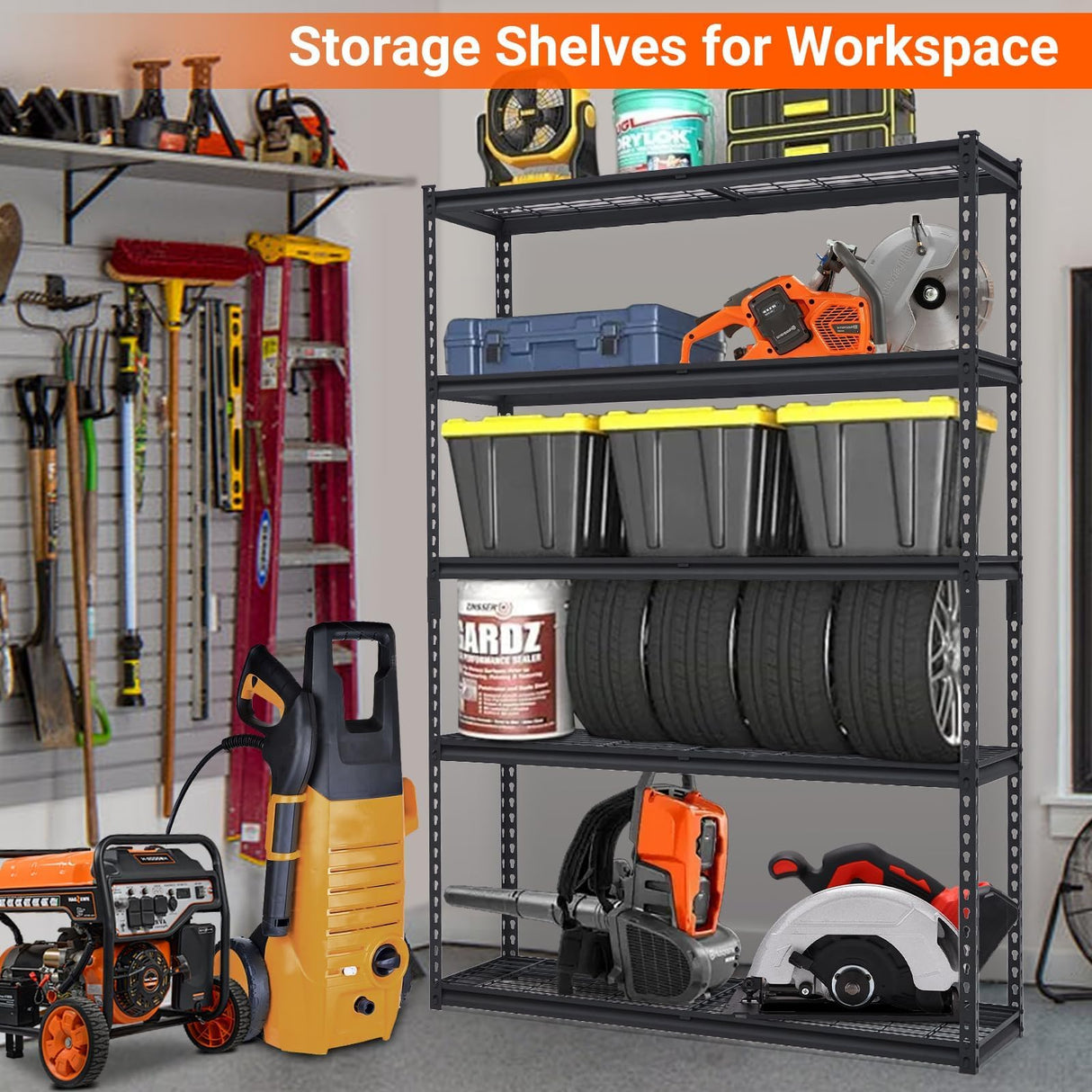 TROPOW 5-Tier Garage Shelving, 2500 Lbs Adjustable Metal Storage Shelves, Capacity Heavy Duty Shelving Unit for Garage, Industrial Utility Shelf Storage Rack, 48x18x72 inch TROPOW