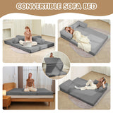 5-in-1 Convertible Sofa Bed Queen,Tri-Fold Mattress with Removable L-Shaped Armrests,Corduroy Boneless Couch Floor Sofa Futon Couch Sleeper with Pull Out Bed for Living Room Bedroom Apartment feliz home