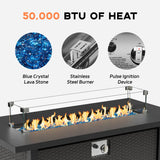 Oakcloud 8-Piece Outdoor Patio Furniture Sofa Set with 45” Propane Gas Fire Pit Table, Black Rattan Wicker Sectional Conversation Sets with Glass Top Tables and Cushions(Grey, w/Fire Pit Table) Oakcloud