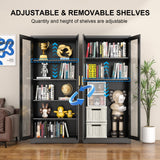 Polup Display Cabinet with Glass Doors, Black Curio Cabinet with Lock, 71“ Tall Display Case for Living Room, Bookcase for Home, Clinic, School (Black)- Assemble Required Polup