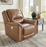 Signature Design by Ashley Trasimeno Contemporary Leather Match Wall Hugger Power Recliner with Adjustable Headrest and USB Ports, Light Brown Signature Design by Ashley