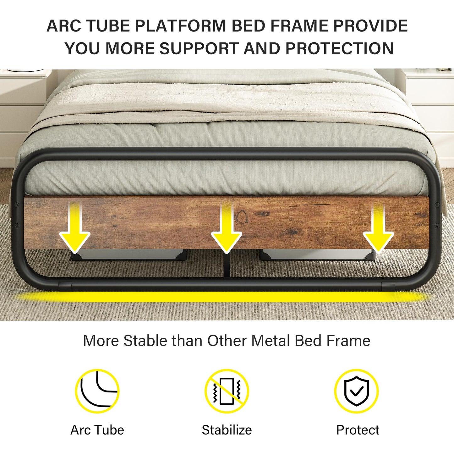 Twin Bed Frame with Headboard LED Bed Frame Twin Size Bed Frame Heavy Duty Metal Rustic Bed Frame Twin Wood Platform Bed Frame Under Bed Storage Noise Free No Box Spring Needed (Twin, Rustic Brown)