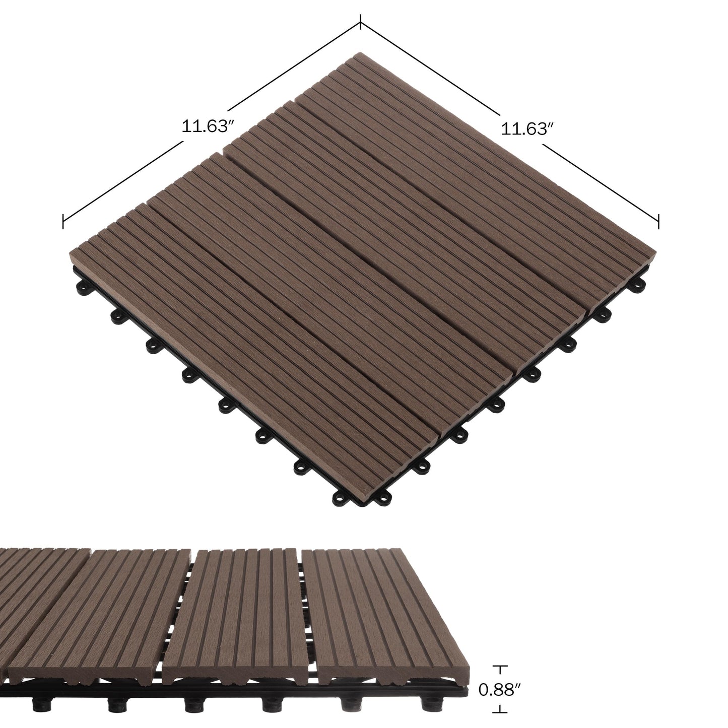 Interlocking Deck Tiles - 6-Pack 11.6-inch Waterproof All Weather Outdoor Flooring Balcony Poolside or Patio Click Decking by Pure Garden (Mocha)