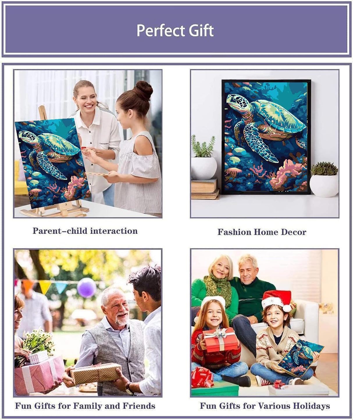 MaiMMaledy Paint by Numbers Kit for Adults Beginners 8Wx12L inch Canvas Pictures with Framed Drawing Painting Works with Wooden Triangle Easel Acrylic Pigment Sea Turtle MaiMMaledy