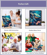 MaiMMaledy Paint by Numbers Kit for Adults Beginners 8Wx12L inch Canvas Pictures with Framed Drawing Painting Works with Wooden Triangle Easel Acrylic Pigment Sea Turtle MaiMMaledy