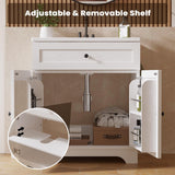 30 Inch Bathroom Vanity with Sink - Farmhouse Single Sink Cabinet, Adjustable Shelves & Ceramic Basin, Bathroom Sink Cabinet for Guest Baths Master Suites or Rental Units (White) ModernMate