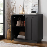 FORTUNETEC Sideboard Buffet Cabinet with Storage, Modern Accent Cabinet with Arched Doors & Shelf, 31.5" Modular Media Console, Minimalist Credenza for Living Room Kitchen Dining Room Entryway, Black FORTUNETEC