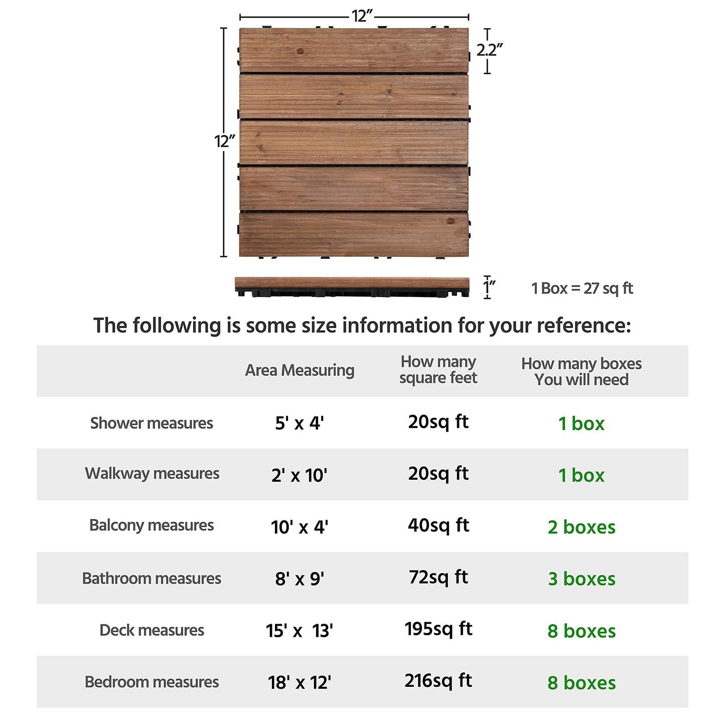 Yaheetech 12 x 12'' Patio Deck Tiles Interlocking Wood Floor Tiles Indoor & Outdoor for Patio Garden Deck Poolside Pack of 11 Tiles Brown