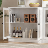 TUSY 4-Piece Large TV Stand with Bookshelves for TVs up to 75", TV Entertainment Center Media Center with Tempered Glass Doors and Shelves, TV Hutch for Living Room (White) TUSY