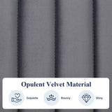 Allewie Full Bed Frame, Velvet Upholstered Platform Bed with Adjustable Vertical Channel Tufted Headboard, Mattress Foundation with Strong Wooden Slats, Box Spring Optional, Easy Assembly, Grey Allewie