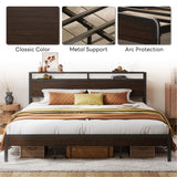 LIKIMIO King Bed Frame with Headboard, Dark Wood Camas King with Strong Supports, Sturdy, Noise-Free, No Box Spring Needed, Dark Brown LIKIMIO