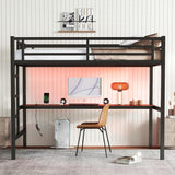 Metal Twin XL Loft Bed with Desk and Charging Station,Heavy Duty Loft Bed Frame with LED Lights and USB for Kids,Teens,Adults,Twin XL Size,Black Bellemave