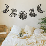 Jetec 5 Pieces Moon Phase Wall Decor Boho Hanging Moon Phase Nordic Wood Wall Art for Living Room Bedroom Home Decoration Room Apartment Bar Ornament(Black) Jetec