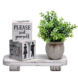 Liswit Farmhouse Funny Bathroom Decor Signs, 3 Wooden Blocks with Plant & Tray, Rustic Decoration for Bathroom Countertop Liswit