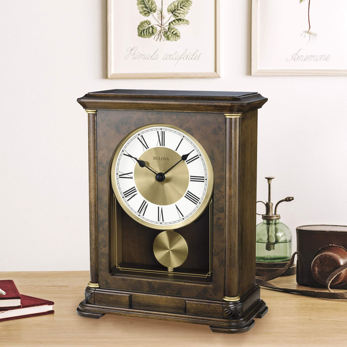Bulova B1860 Vanderbilt Mantel Clock, Warm Walnut 12.25 x 9 x 4.75 Bulova