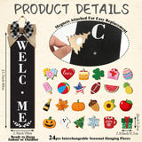 Sintuff Welcome Sign for Front Door Interchangeable Porch Sign with 24 Pcs Holiday Icons Home Farmhouse Welcome Outdoor Seasonal Rustic Sign for Spring Easter St Patrick's Day(Black) Sintuff