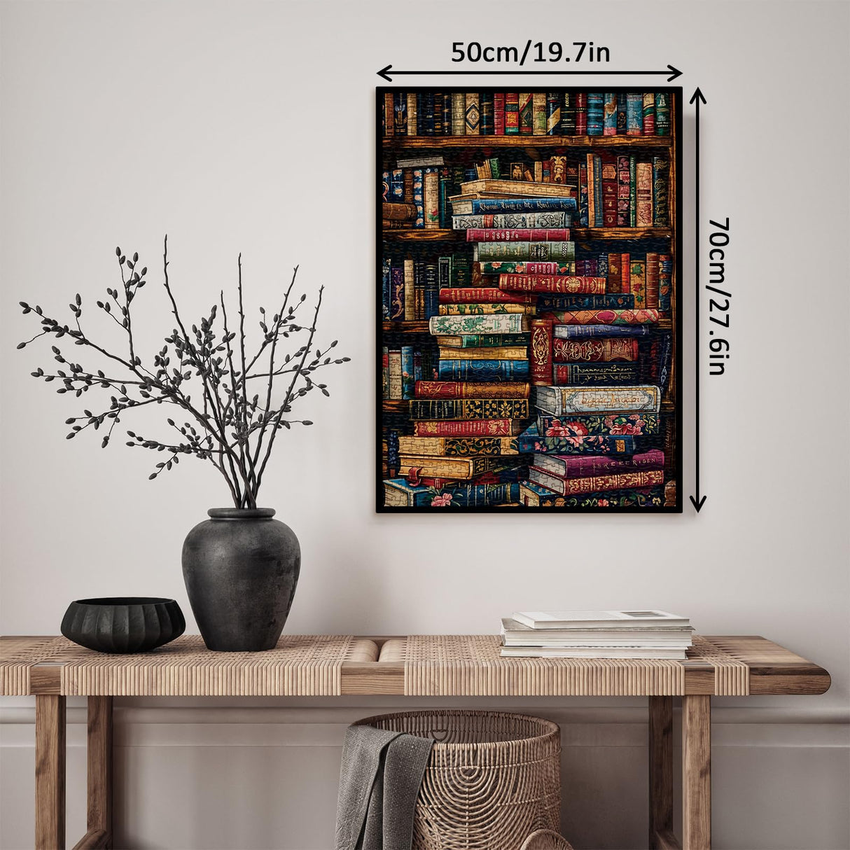 Vintage Library Bookshelf Jigsaw Puzzle 1000 Piece for Adult, Funny Books Challenging Painting Jigsaw Puzzles, Art Aesthetic Difficult Puzzle Larkipuzz