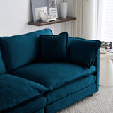 Modern Accent Chair with Ottoman, Oversized Cloud Chaise Lounge Chair with Deep Seat, Comfy Chenille Cloud Accent Chairs, Single Deep Seat Sofa Couch Reading Armchair for Living Room, Blue Janusline