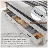 JXQTLINGMU Farmhouse King Wood Bed Frame with 52" Tall Headboard & Footboard, Platform Bedframe with Hidden Storage Drawers, Noiseless, No Box Spring Required, Antique White Color JXQTLINGMU