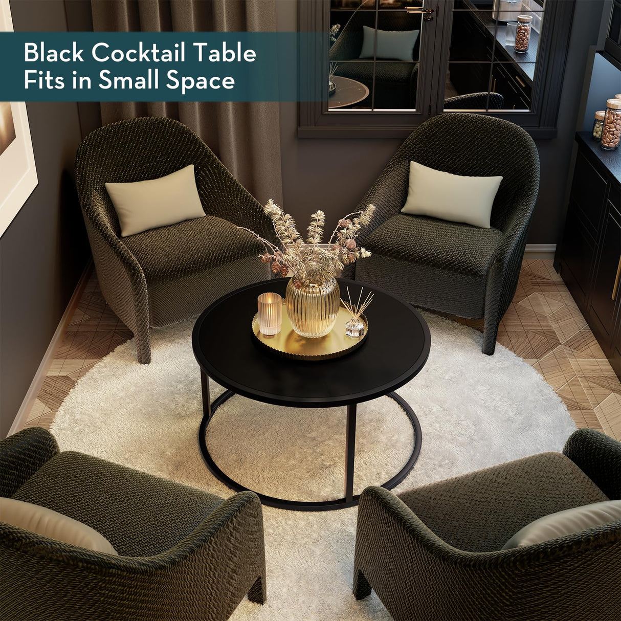 SAYGOER Small Round Coffee Table, Black Coffee Tables for Living Room, Modern Center Table for Small Space Home Office Gardern, 27.6 × 27.6 × 17.7inch, Black SAYGOER