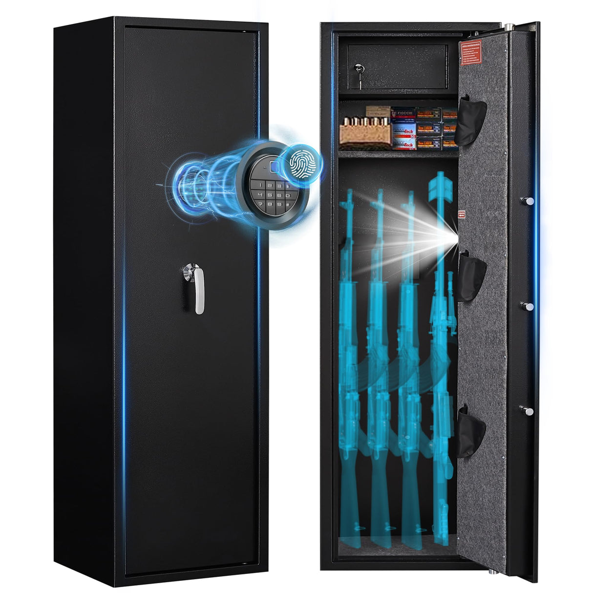 BONANO 4-6 Fingerprint Gun Safe, Long Gun Safes for Home Rifles and Pistols, Gun Cabinets for Rifles and Shotguns, Quick Access Dual Alarm Rifles Safe, Biometric Gun Safe, Stack On Gun Cabinet BONANO