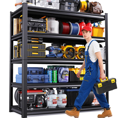 PKDYEZ Garage Shelving 5-Tier Adjustable Metal Garage Shelves Heavy Duty Unit,3000 LBS Steel Shelf Storage Rack Suitable for Industries,Warehouses,Basement,Black (72''H x 59''W x 20''D)