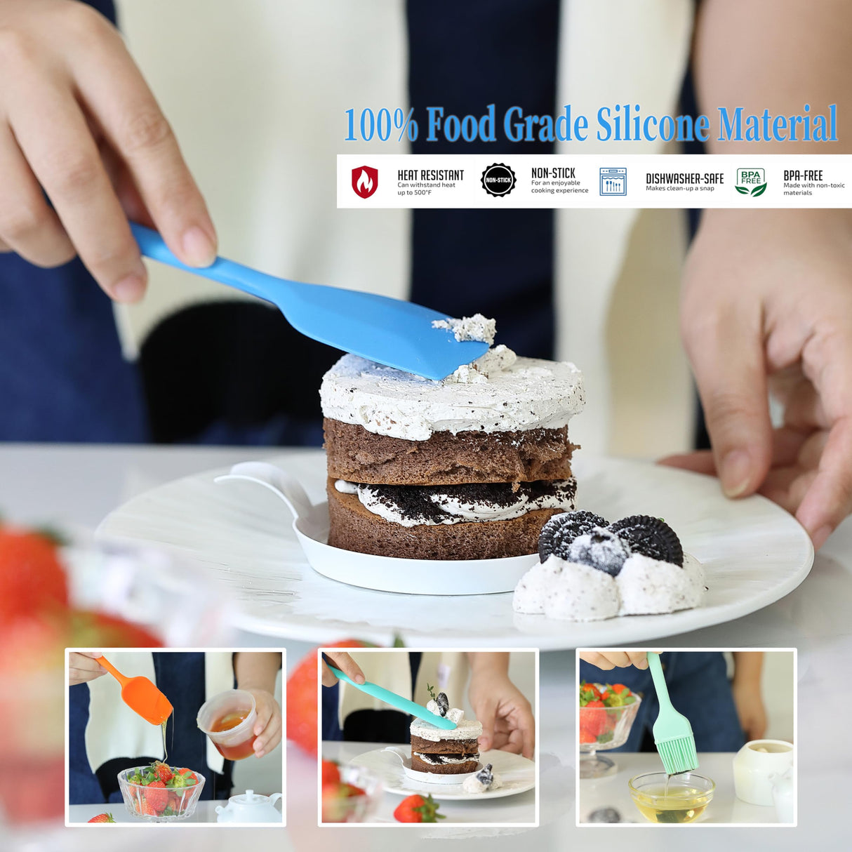 6PCS Silicone Spatulas, MONGSEW Food Grade Heat Resistant Rubber Spatula Set, Kitchen Spatulas for Baking, Cooking and Mixing, BPA-Free, Dishwasher Safe (Set of 6, Multi Colors) MONGSEW