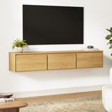 EYYTHUNG Floating TV Stand, 65" Farmhouse Wall Mounted Media Console with Storage, Cable Management, Modern Entertainment Center for 75 Inch TV, Living Room and Bedroom, Natural Oak EYYTHUNG