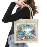 BAYUNOE Handbag Handmade Diamond Art Painting Purses Non-woven DIY Shoulder Grocery Bag Shopping Bag for Women Art Craft Gift-Lake BAYUNOE