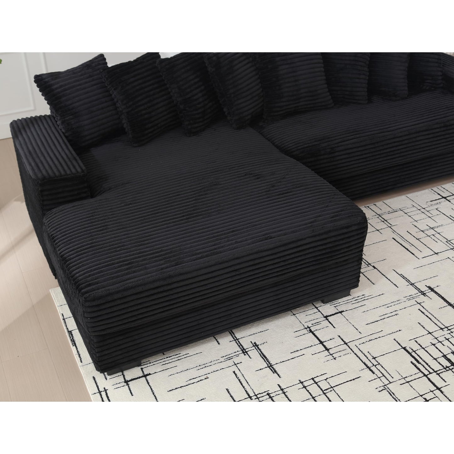 Eafurn Left Facing Oversized Modular Sectional Sofa Two-Piece Cloud Couch with Extra Wide Chaise Lounge, Corduroy Upholstered L Shaped Loveseat Sofa&Couches for Living Room Apartment, Black 111"