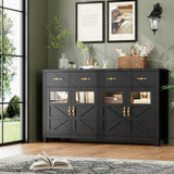 finetones Buffet Cabinet with Storage, 55.1" Large Sideboard Buffet Cabinet, Farmhouse Sideboard Kitchen Cabinet with 2 Drawers and 4 Doors, Wood Coffee Bar Cabinet Buffet Table for Kitchen, Black finetones
