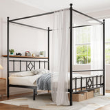 Homkdom Canopy Bed Frame with Storage Headboard, Queen Size Bed Frame with 4 Removable Posts, Sturdy Metal Platform with Under-Bed Storage, Dual Purpose Bed Frame, No Box Spring Needed, Black Homkdom