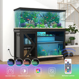 Verano 55-75 Gallon Aquarium Stand with Storage Cabinet, Fish Tank Stand with Power Outlets & LED Light, Wooden Turtle Tank 52 inch x 19.7-inch Desktop, Heavy Duty Metal Frame,1100LBS Capacity (Black) Verano Garden