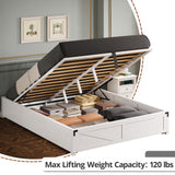 LIKIMIO Platform Queen Size Bed Frame, Farmhouse Bed Frames with Lift Up Storage, Wooden Slats, Sturdy and No Noise, Easy Assembly, White LIKIMIO
