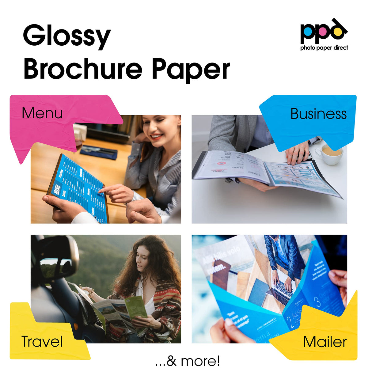 PPD Double Sided Photo Paper, Glossy Brochure Paper 8.5 x 11 for Inkjet Printer, 140 gsm, 6.3 mil Thick for Magazine, Flyer, Presentation, Program, Instant Dry & Water Resistant (100 Sheets) PPD