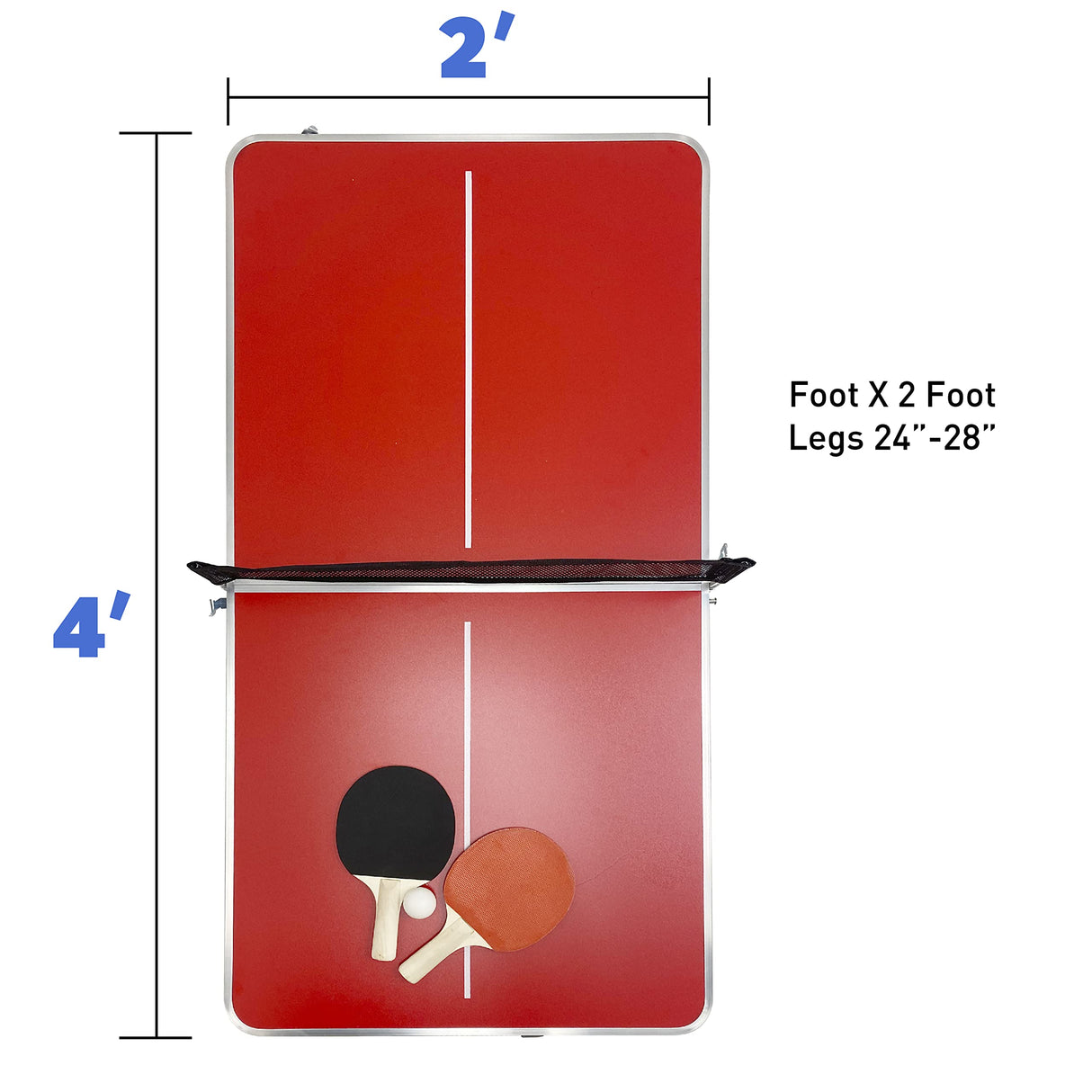EasyGo Product Mini Kids Ping Pong Table Tennis – Space Saving & Easy Storage – Includes (2) Regulation Paddles (4) Balls and (1) Net – Table Size 4 Foot X 2 Foot – Legs 24”-28” Tall - RED EasyGo Product