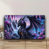 KUFWKEY Black Dragon Mosaic Diamond Paintings,5D DIY Diamond Painting for Adults,Fantasy Animal Diamond Art Kits,Landscape Waterfall Art for Home Decor,Large Size 27.5x15.7inch KUFWKEY