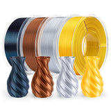 ELEGOO 250g Silk PLA Filament Bundle 1.75mm, 4 Colors 3D Printer Filaments Dimensional Accuracy +/- 0.02mm, 4 Pack 250g Spool, Silk Gold/Silk Silver/Silk Bronze/Galaxy Black ELEGOO