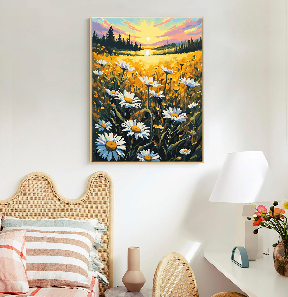 Offito Paint by Numbers Kit for Adults- Daisy Adult Paint by Number Kits on Canvas for Beginners, Sunset DIY Acrylic Oil Number Painting Kits for Home Wall Decor Gift 16"x 20" (Without Frame) Offito