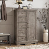 Vabches Farmhouse Dresser Storage Cabinet Chest of Drawer for Bedroom, 5 Drawer Dresser with Sliding Barn Door, 48" Tall Wood Rustic Dresser for Bedroom, Living Room, Entryway, Hallway, Washed Grey Vabches