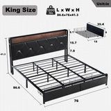 Ailisite King Size Upholstered Bed Frame with LED Headboard, Storage Drawers & Charging Station Ailisite