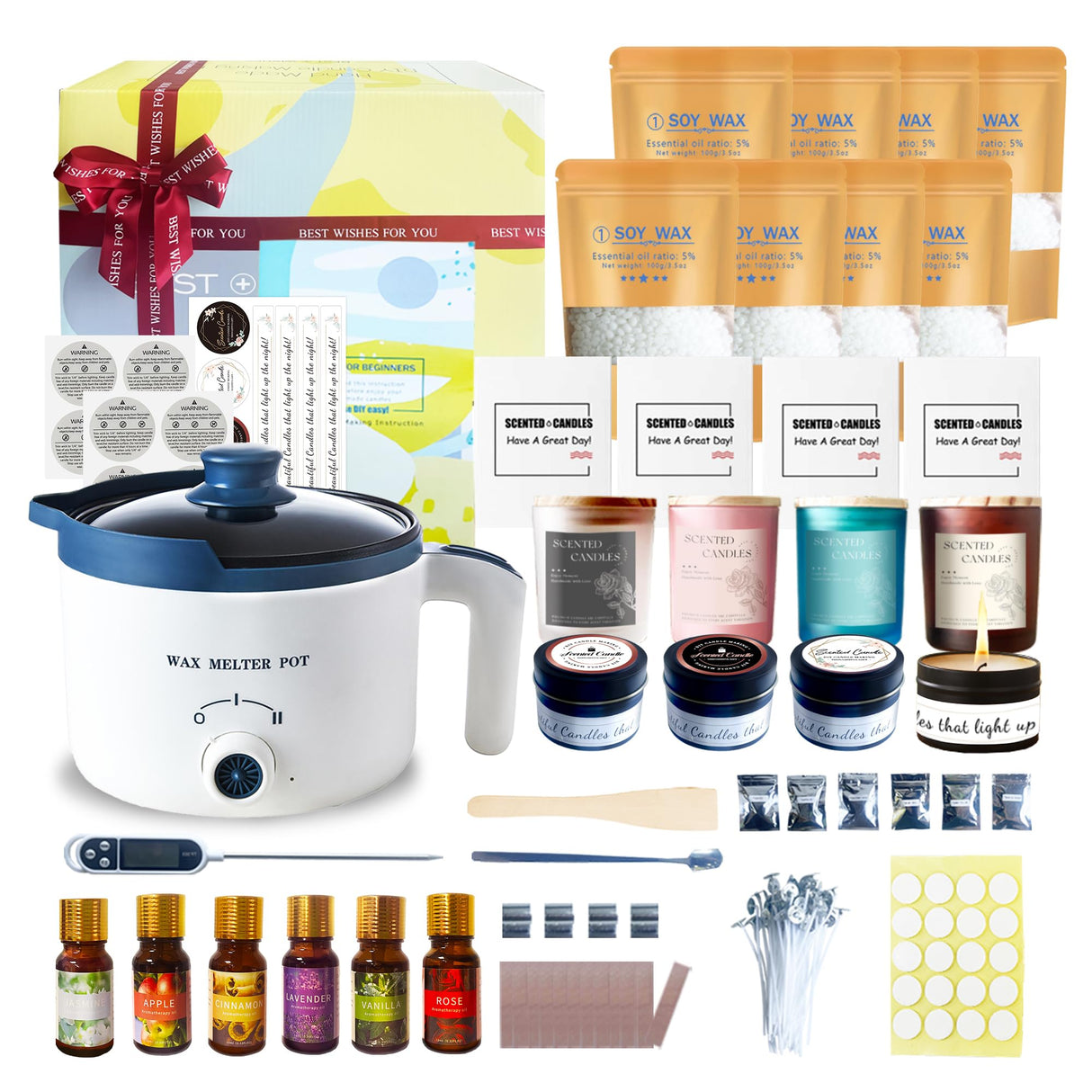 KQU Candle Making Kit for Candles, Home DIY Candle Wax Kit with Glass Jars for Adult, Candle Maker Kit with Wax Melter for Art & Craft KQU